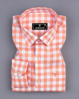 Dakota Peach With White Twill Check Cotton Shirt