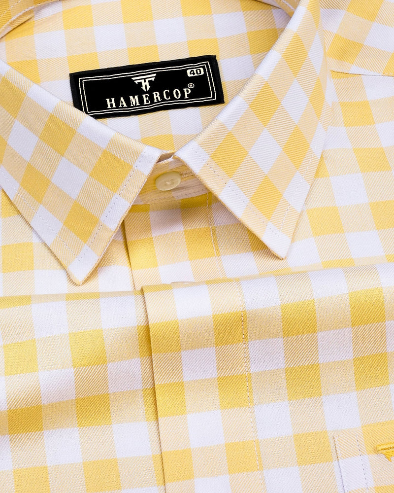 Dakota Yellow With White Twill Check Cotton Shirt