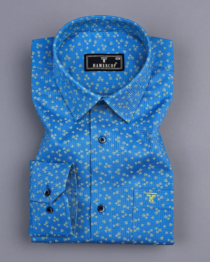 Thorium Blue Printed Dobby Texture Cotton Shirt