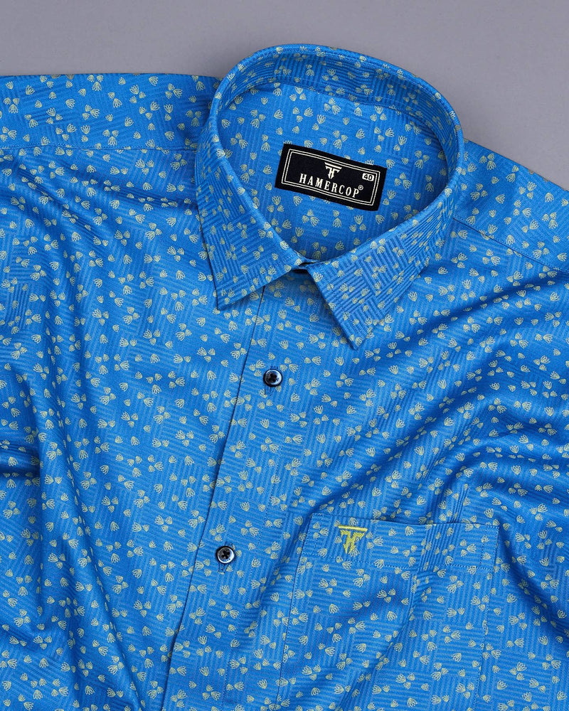 Thorium Blue Printed Dobby Texture Cotton Shirt