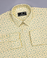 Thorium Light Yellow Printed Dobby Texture Cotton Shirt