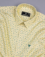 Thorium Light Yellow Printed Dobby Texture Cotton Shirt