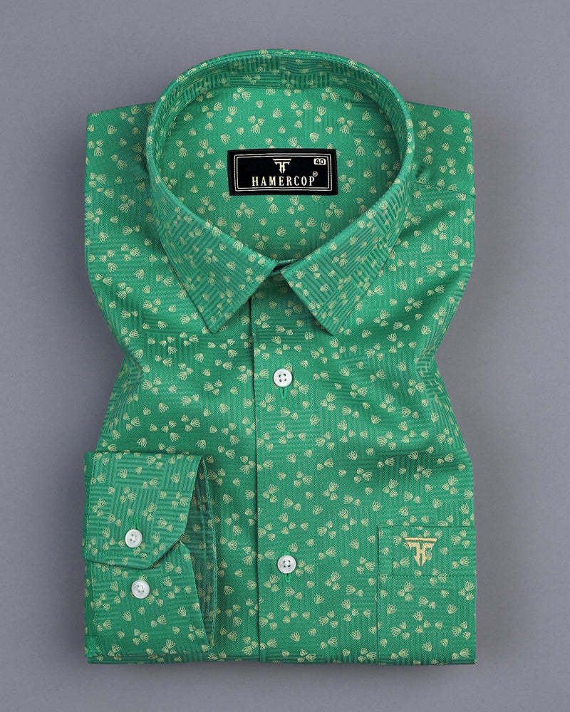Thorium Green Printed Dobby Texture Cotton Shirt