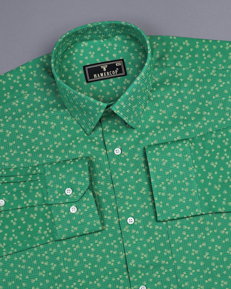 Thorium Green Printed Dobby Texture Cotton Shirt