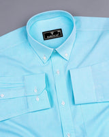 Aqua Blue Small Graph Check Formal Cotton Shirt