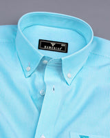 Aqua Blue Small Graph Check Formal Cotton Shirt