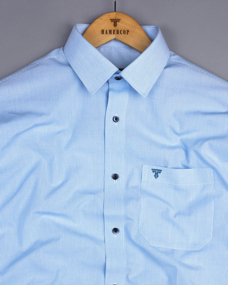 SkyBlue Small Graph Check Formal Cotton Shirt