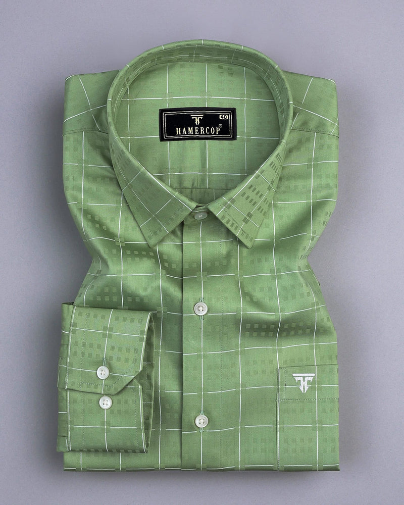 Toronto Green With White Dobby Check Premium Giza Shirt