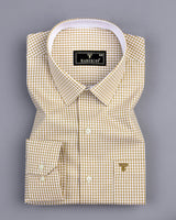 Altona Cream With White Yarn Dyed Small Check Cotton Shirt