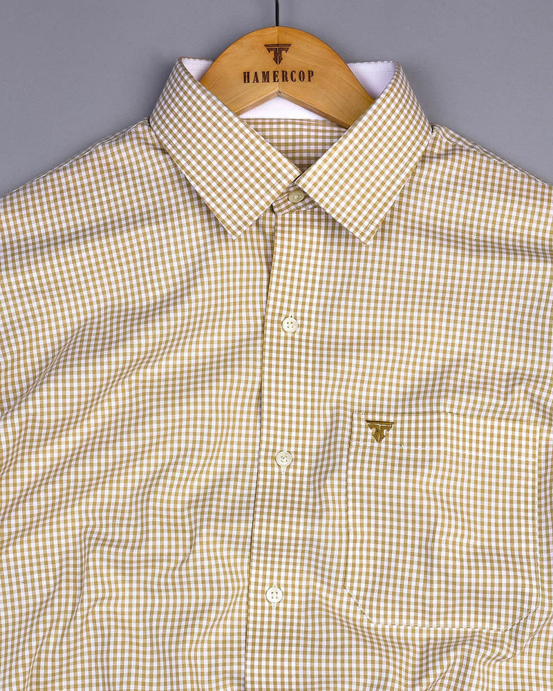 Altona Cream With White Yarn Dyed Small Check Cotton Shirt