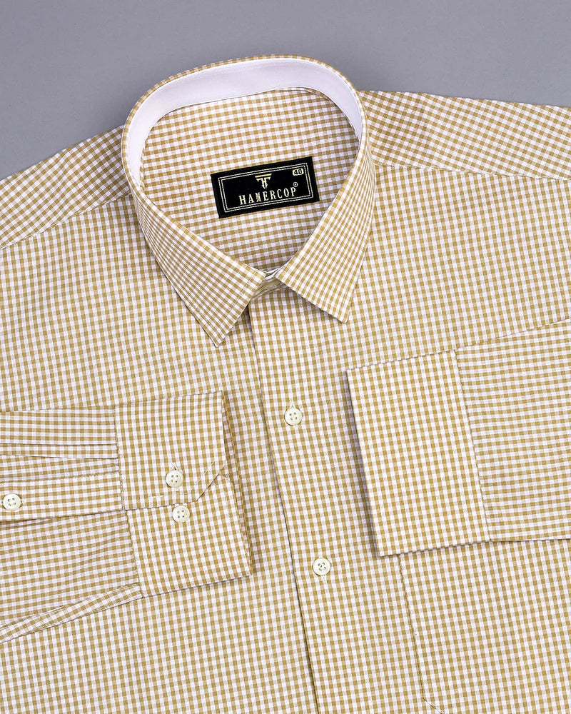 Altona Cream With White Yarn Dyed Small Check Cotton Shirt