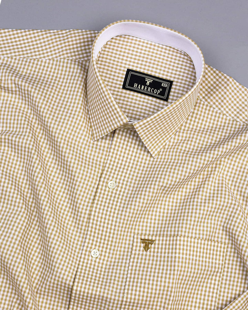 Altona Cream With White Yarn Dyed Small Check Cotton Shirt