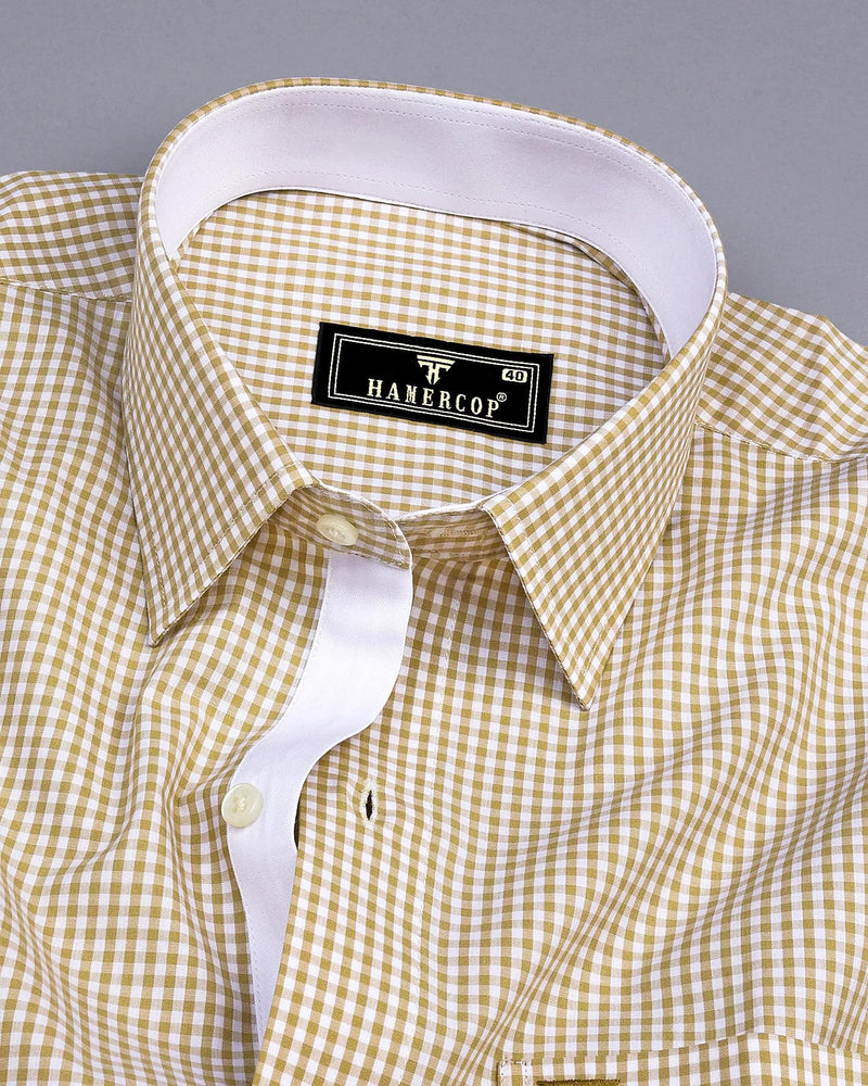 Altona Cream With White Yarn Dyed Small Check Cotton Shirt