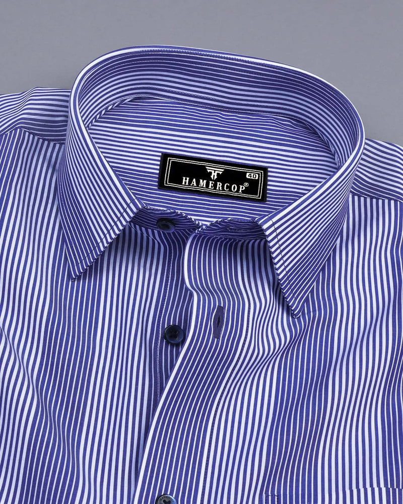 Blozen NavyBlue With White Stripe Formal Cotton Shirt