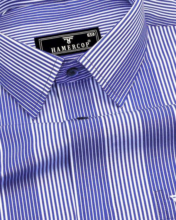 Blozen NavyBlue With White Stripe Formal Cotton Shirt