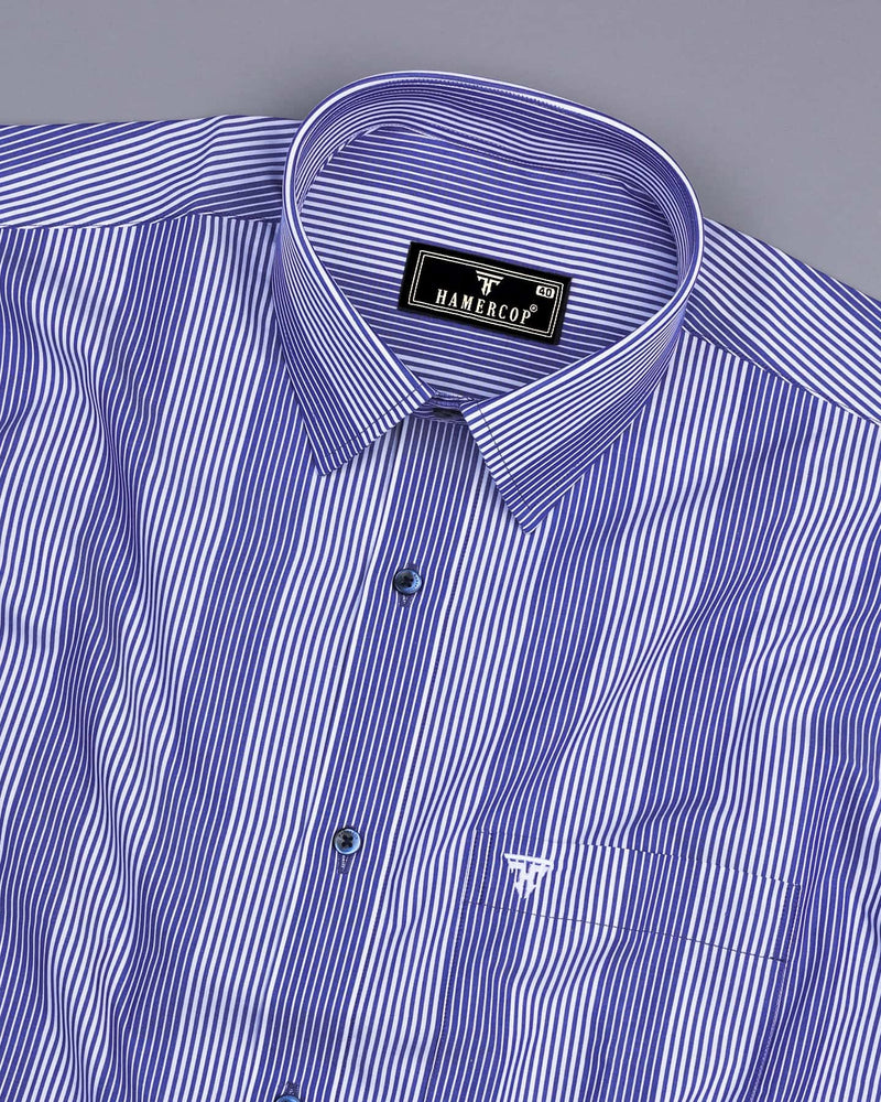 Blozen NavyBlue With White Stripe Formal Cotton Shirt