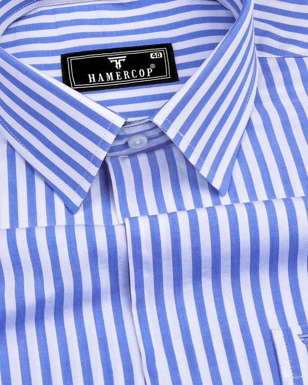 Arctic Blue With White Stripe Formal Cotton Shirt