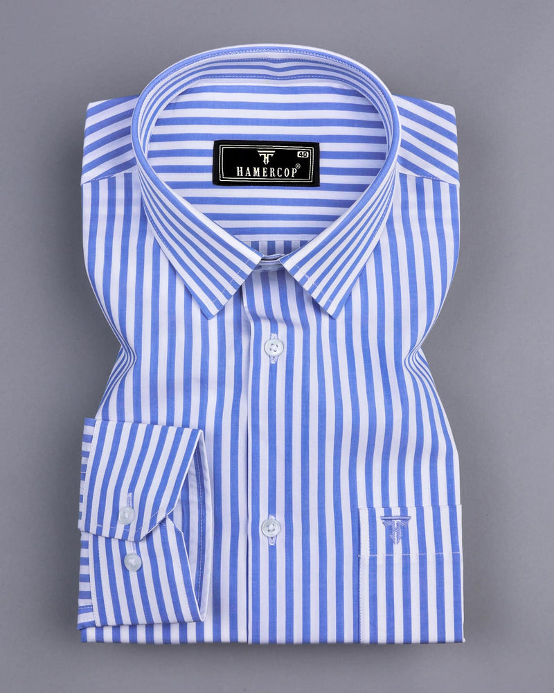 Arctic Blue With White Stripe Formal Cotton Shirt