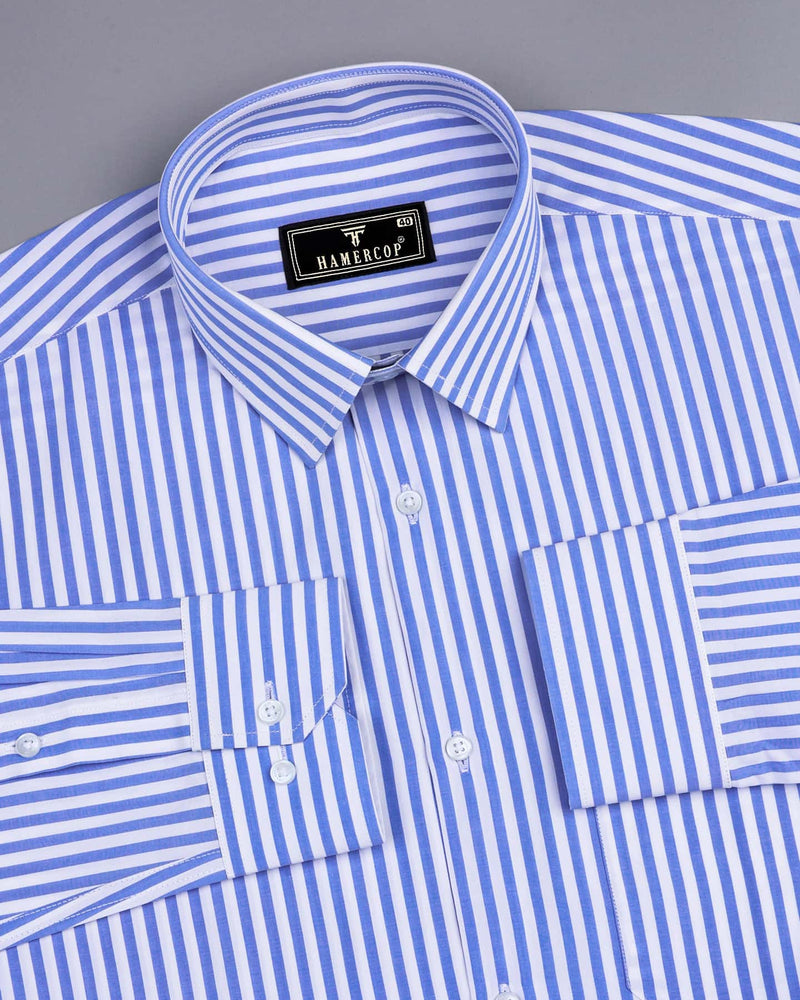 Arctic Blue With White Stripe Formal Cotton Shirt