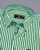 Arctic Green With White Stripe Designer Cotton Shirt