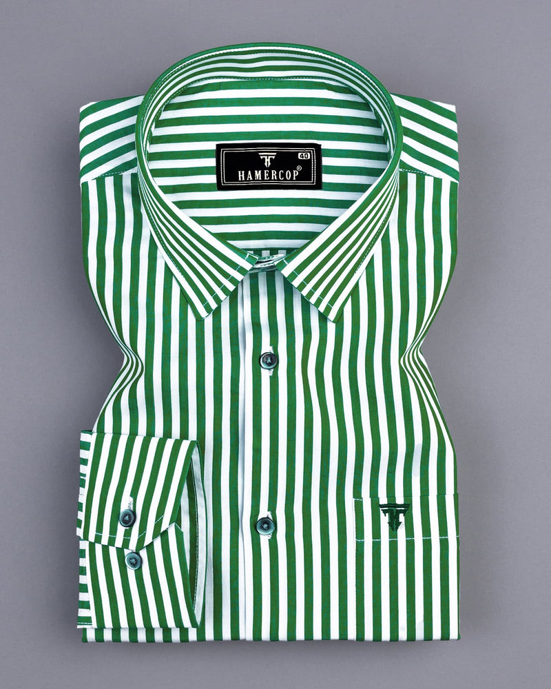 Arctic Green With White Stripe Designer Cotton Shirt