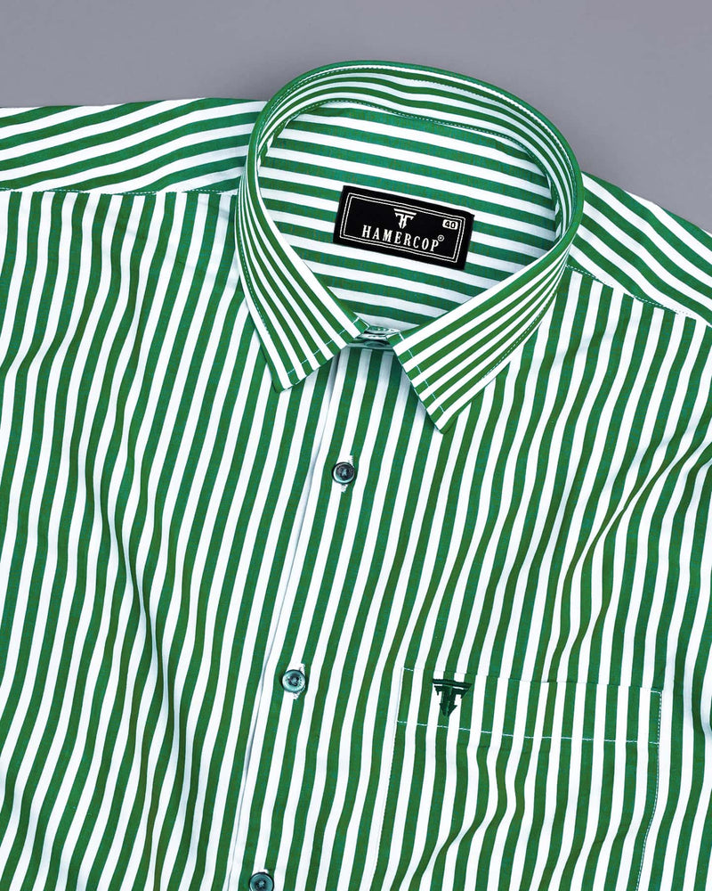 Arctic Green With White Stripe Designer Cotton Shirt