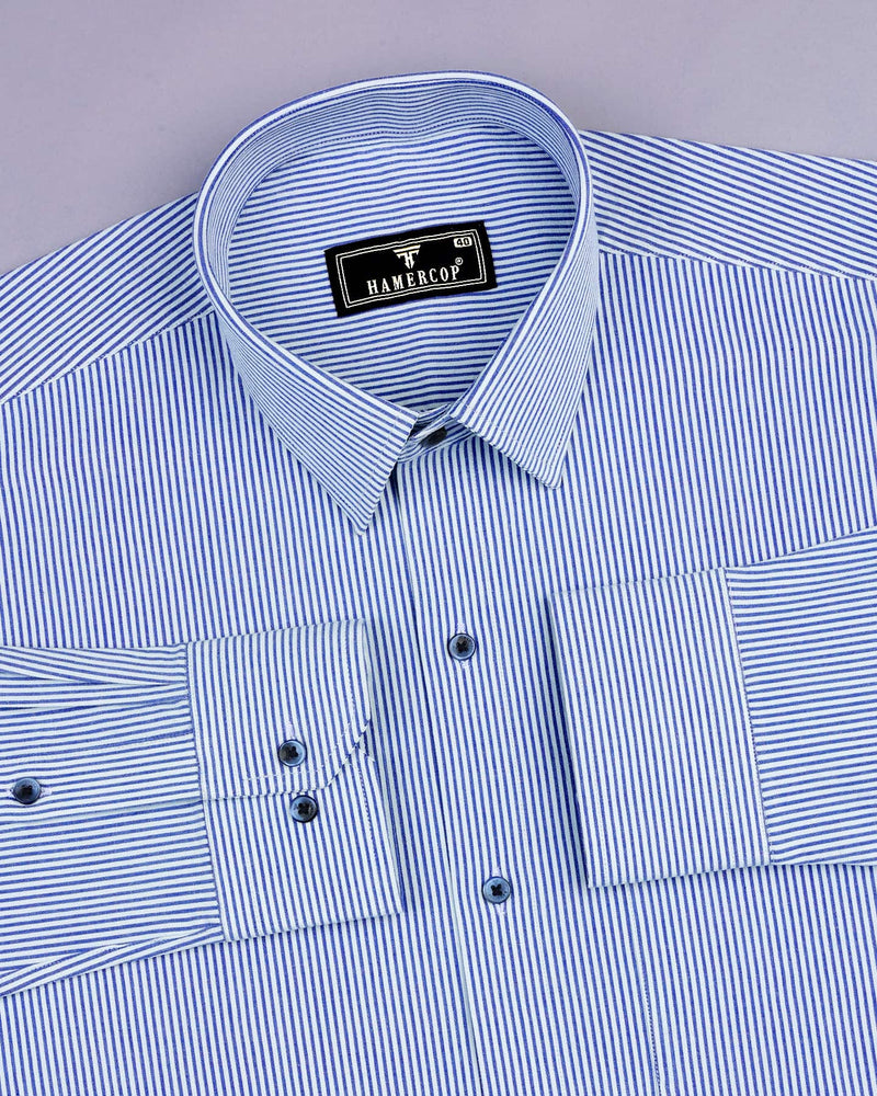 Caronia Blue With White Jacquard Stripe Cotton Shirt