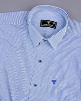 Caronia Blue With White Jacquard Stripe Cotton Shirt