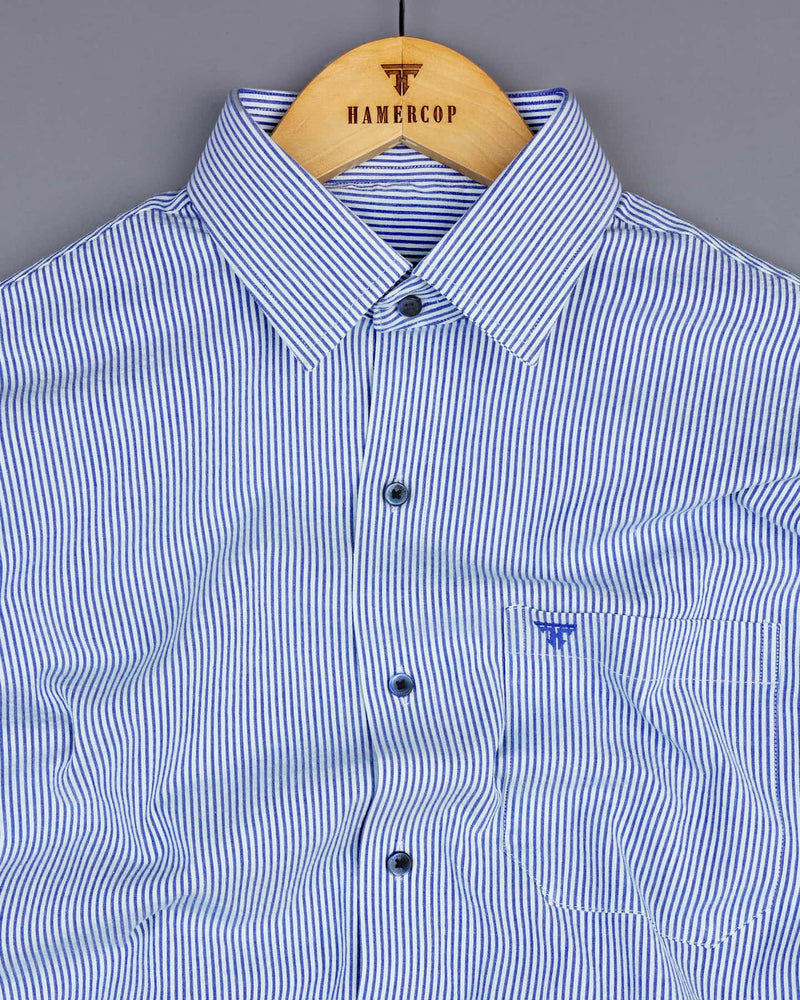 Caronia Blue With White Jacquard Stripe Cotton Shirt