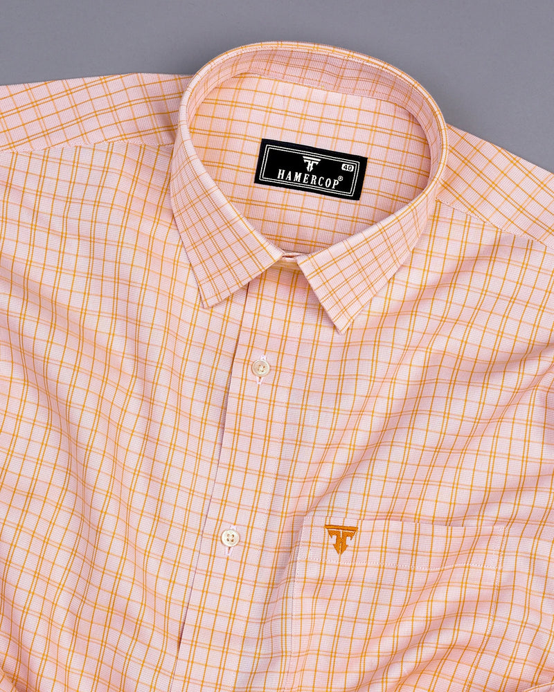 Harmony Orange Checked Dobby Cotton Formal Shirt