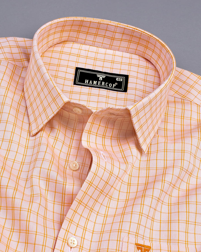 Harmony Orange Checked Dobby Cotton Formal Shirt