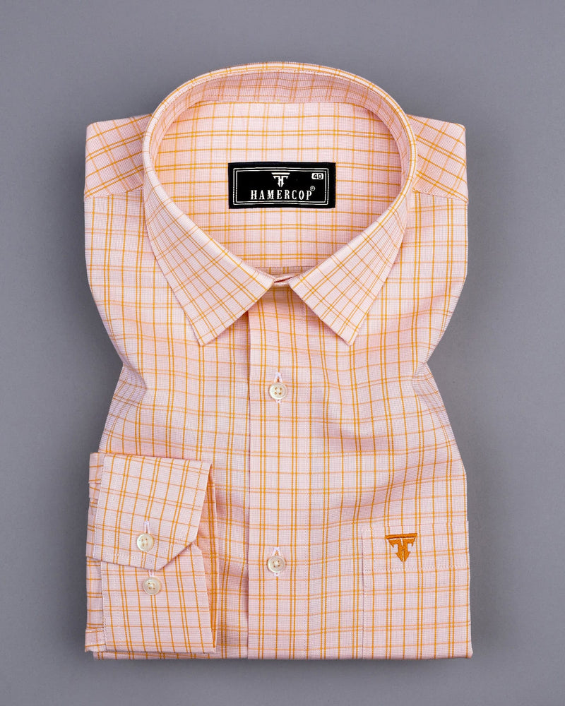 Harmony Orange Checked Dobby Cotton Formal Shirt