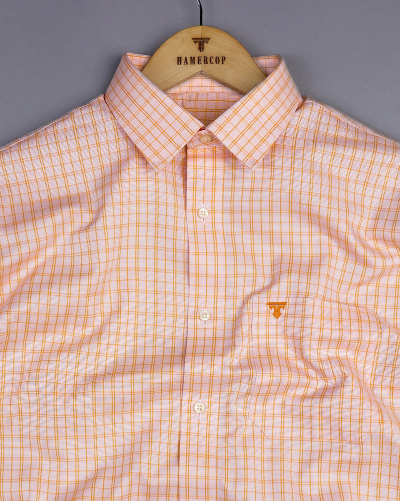 Harmony Orange Checked Dobby Cotton Formal Shirt