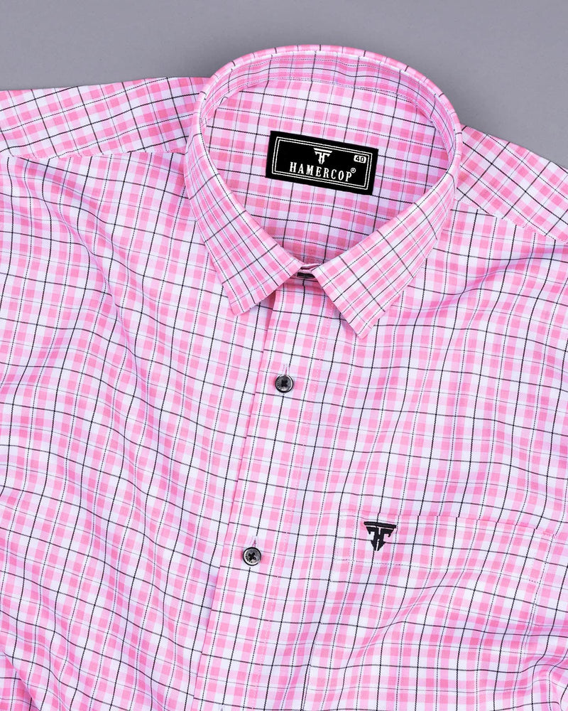 Petra Pink With Black Twill Check Premium Cotton Shirt