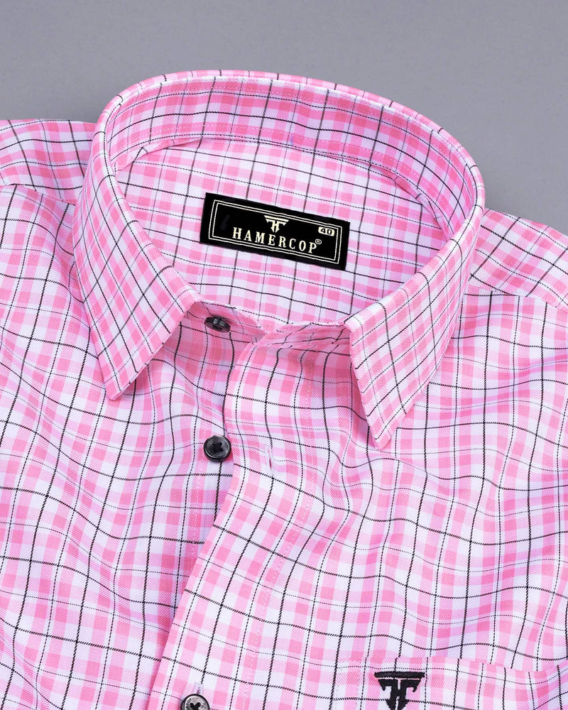 Petra Pink With Black Twill Check Premium Cotton Shirt