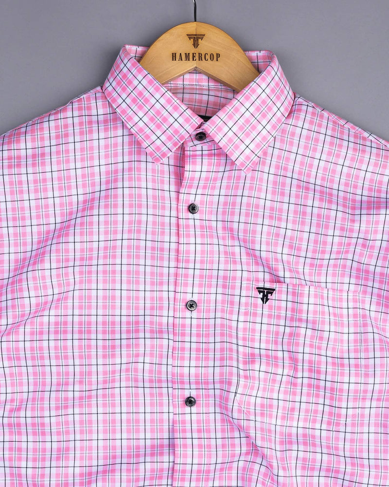 Petra Pink With Black Twill Check Premium Cotton Shirt