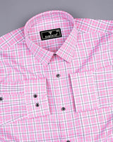 Petra Pink With Black Twill Check Premium Cotton Shirt