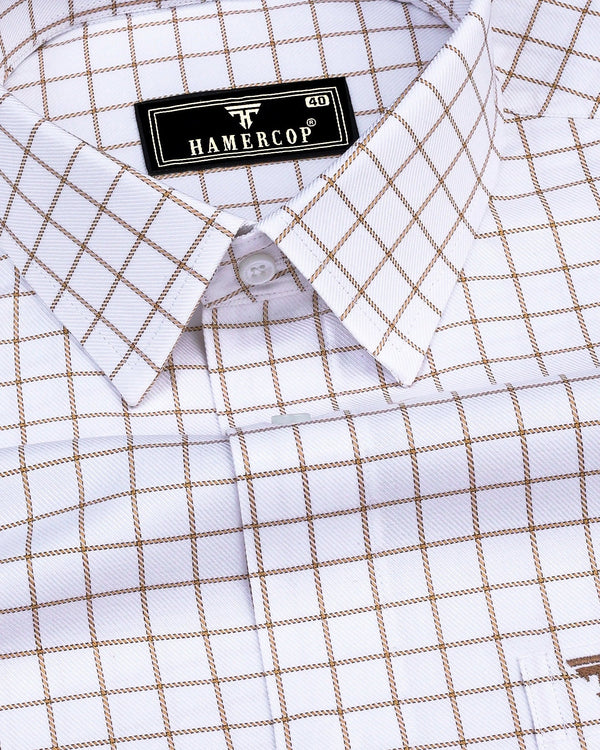 Cream With White Check Premium Giza Formal Shirt