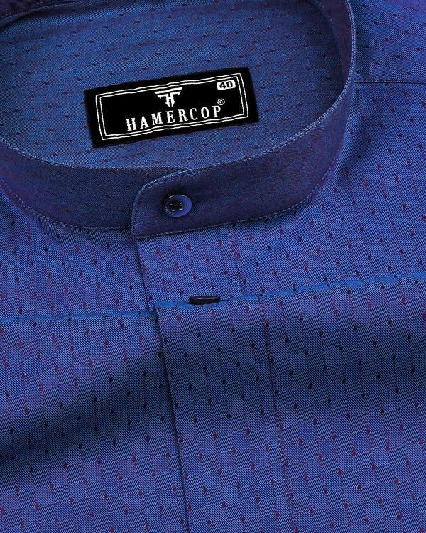 Blue With Purple Shadow Jacquard Textured Cotton Shirt