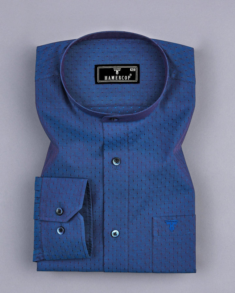 Blue With Purple Shadow Jacquard Textured Cotton Shirt