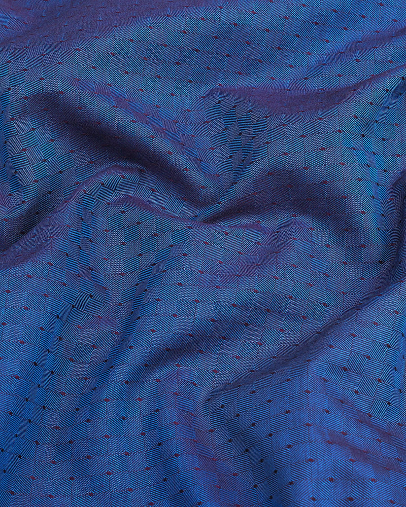 Blue With Purple Shadow Jacquard Textured Cotton Shirt