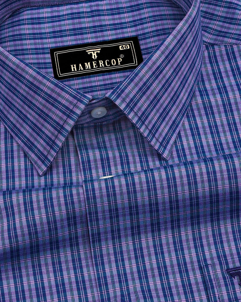 Ripon Blue Small Check Formal Cotton Shirt