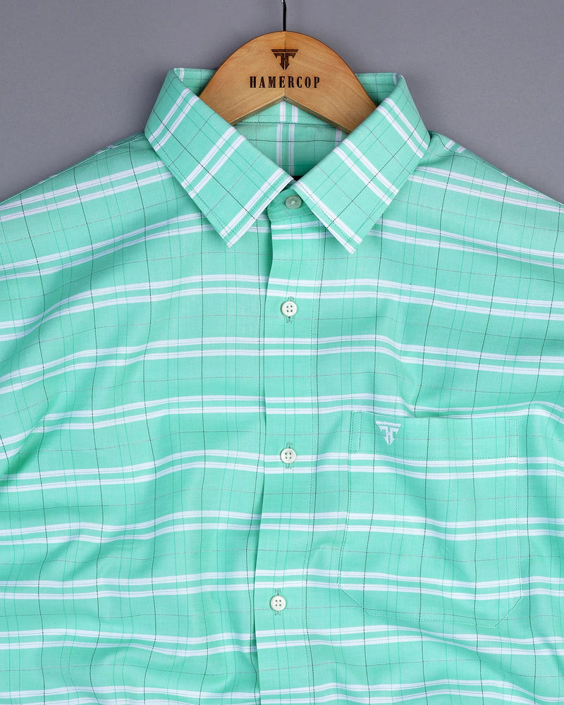 Light Teal Blue Twill Check Premium Cotton Shirt