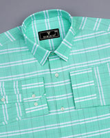 Light Teal Blue Twill Check Premium Cotton Shirt