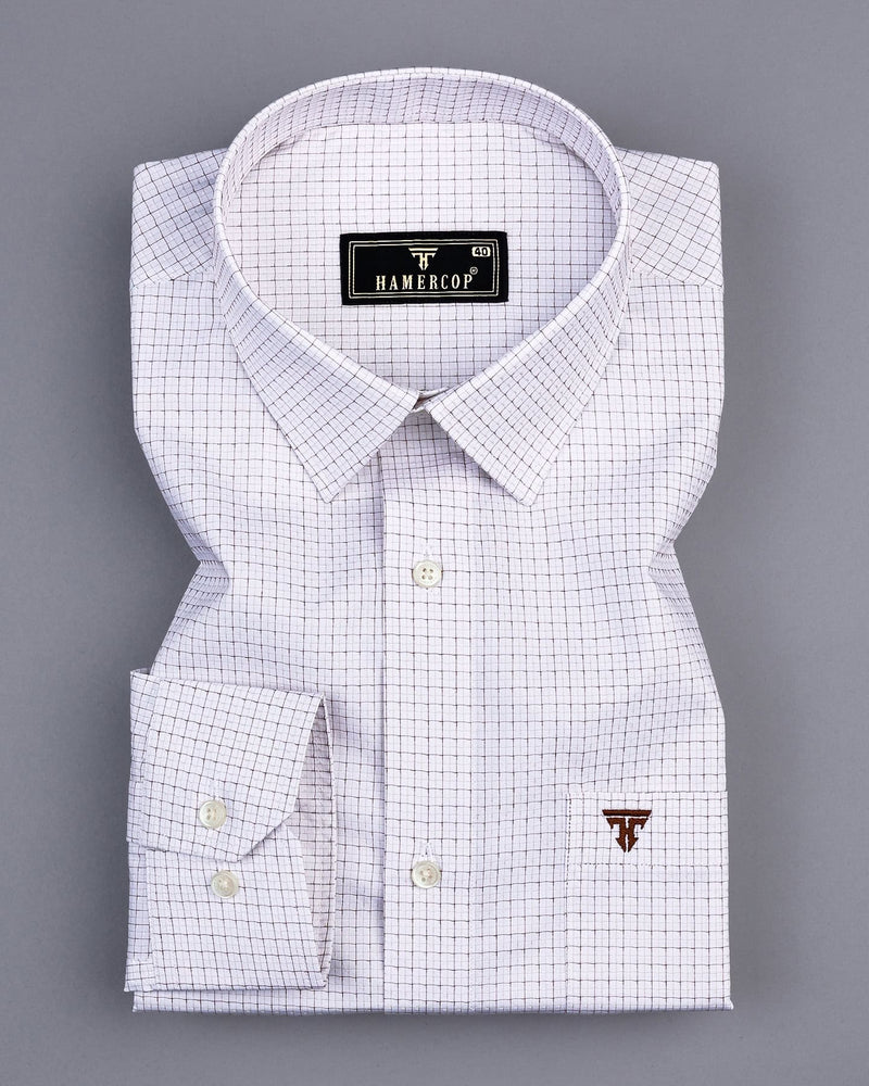 White With Brown Check Dobby Cotton Formal Shirt