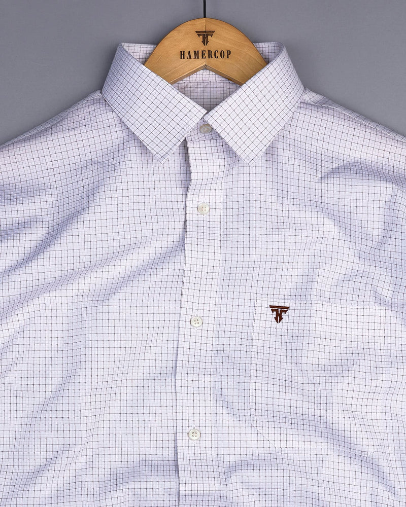 White With Brown Check Dobby Cotton Formal Shirt