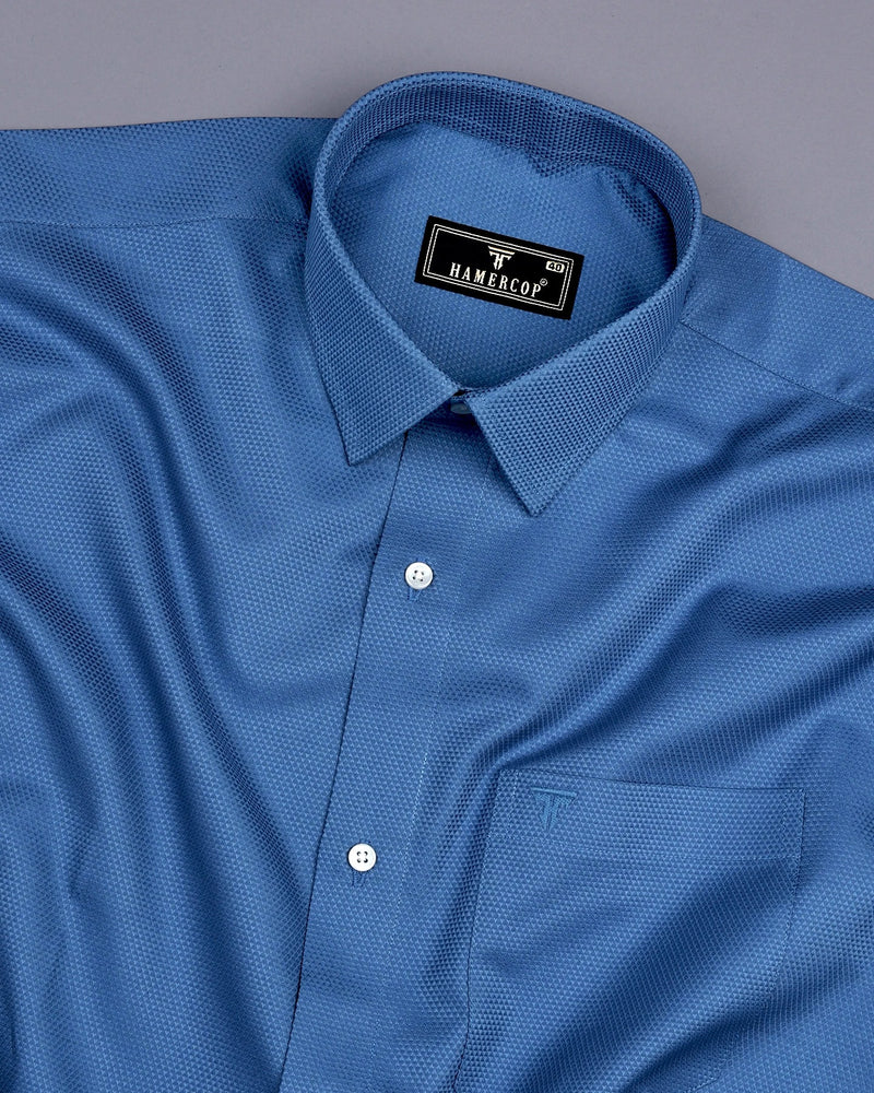 Steel Blue Jacquard Dobby Cotton Shirt