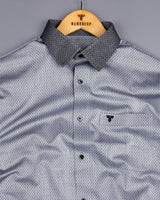 Pewter Gray With Black Dobby Stripe Designer Cotton Shirt