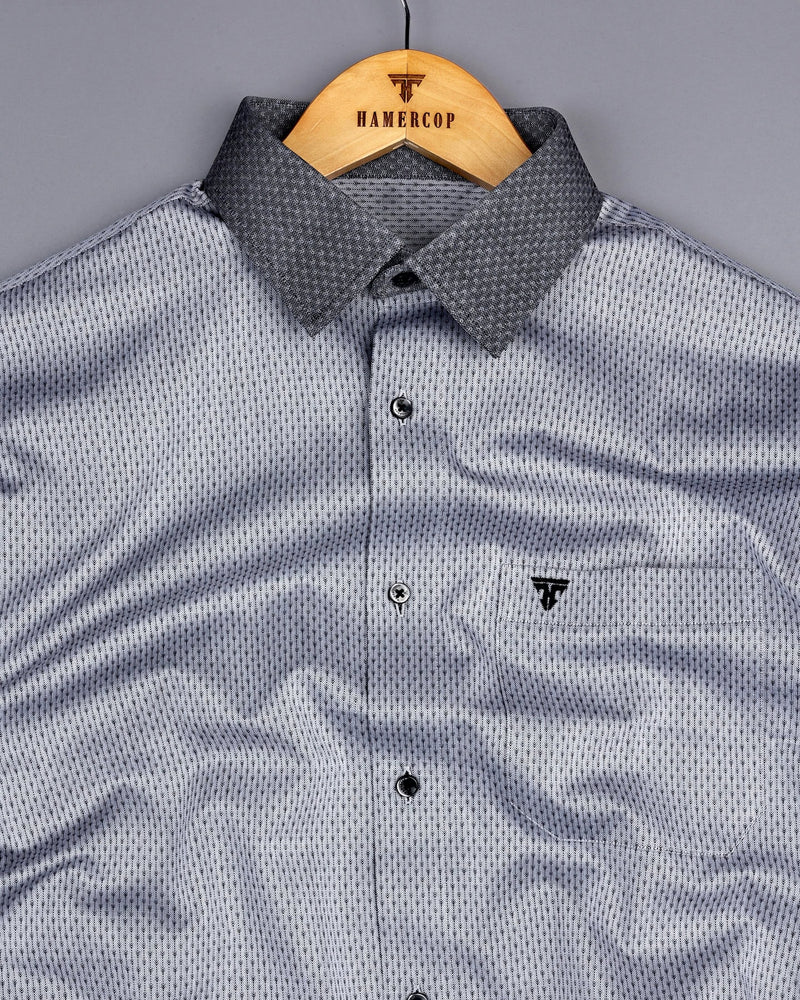 Pewter Gray With Black Dobby Stripe Designer Cotton Shirt