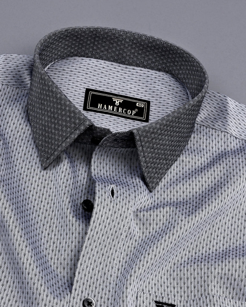 Pewter Gray With Black Dobby Stripe Designer Cotton Shirt